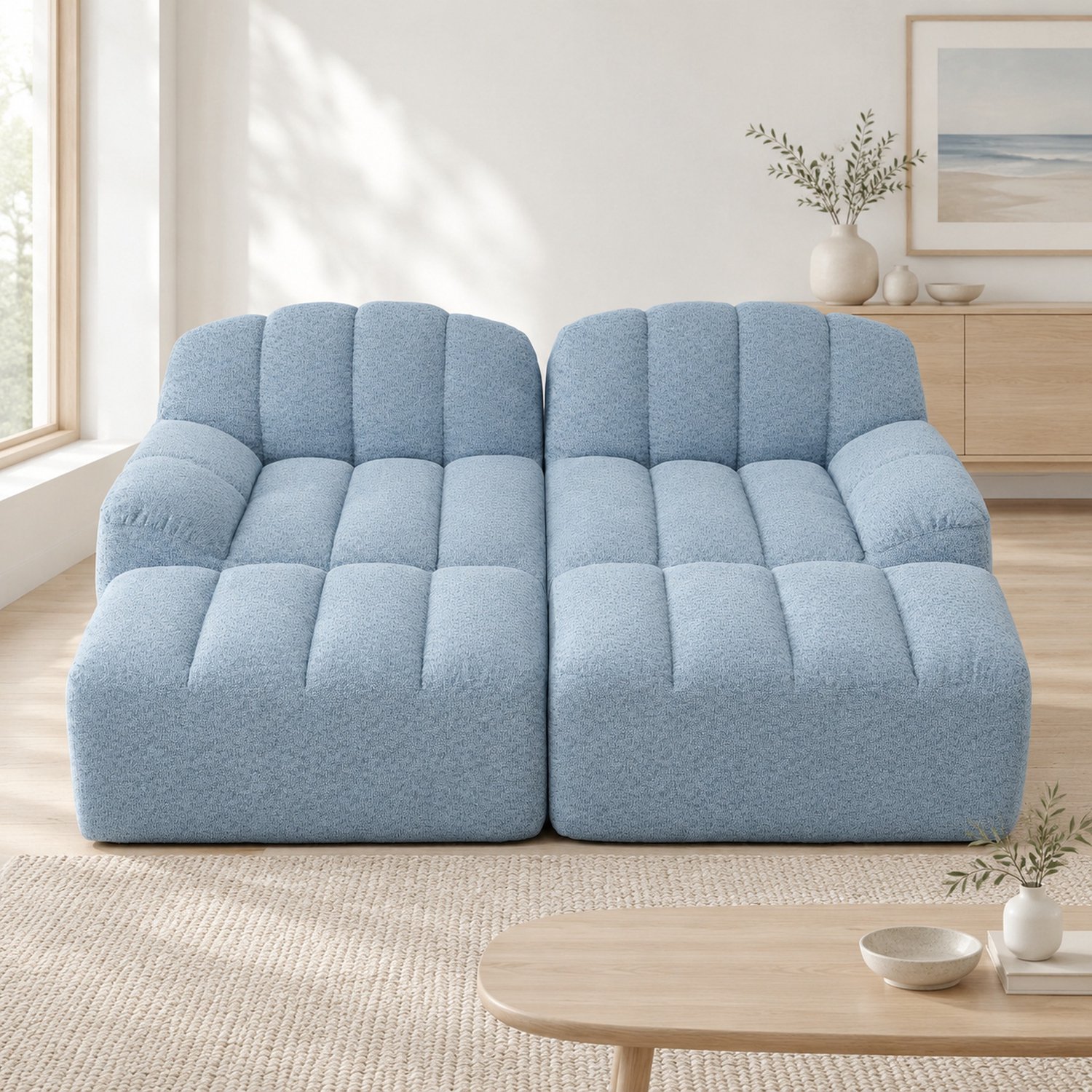 WUVRIE Modulaire hoekbank 210x165 cm - 2-zits met 2 ottomans en antislipverbinding - Blauw