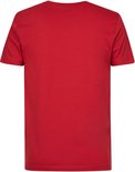 Rood T-shirt met ronde hals en korte mouwen, achterkant.