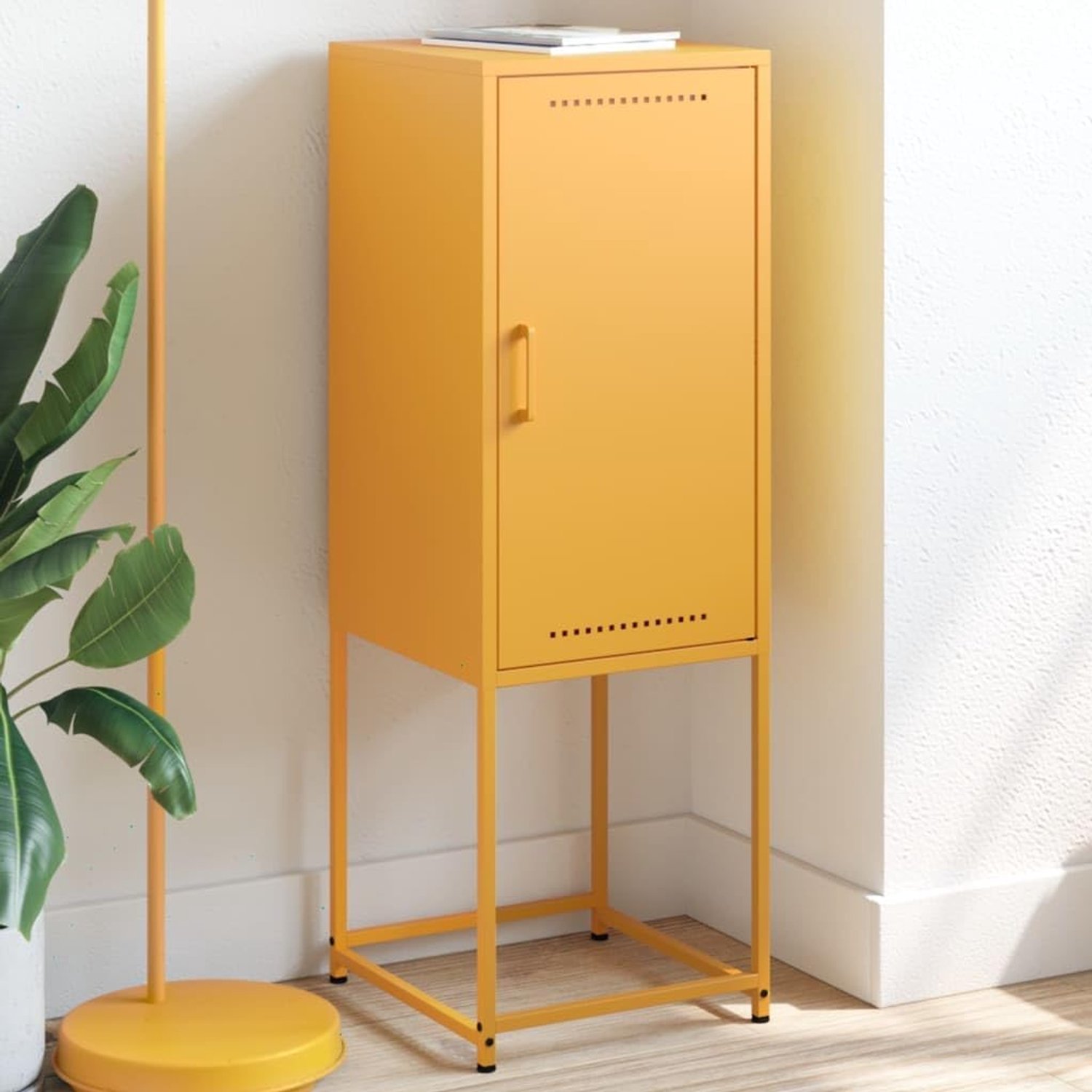 Highboard 36x39x107 cm - mosterdgeel - stalen kast - grote opbergruimte - ServiceTopper