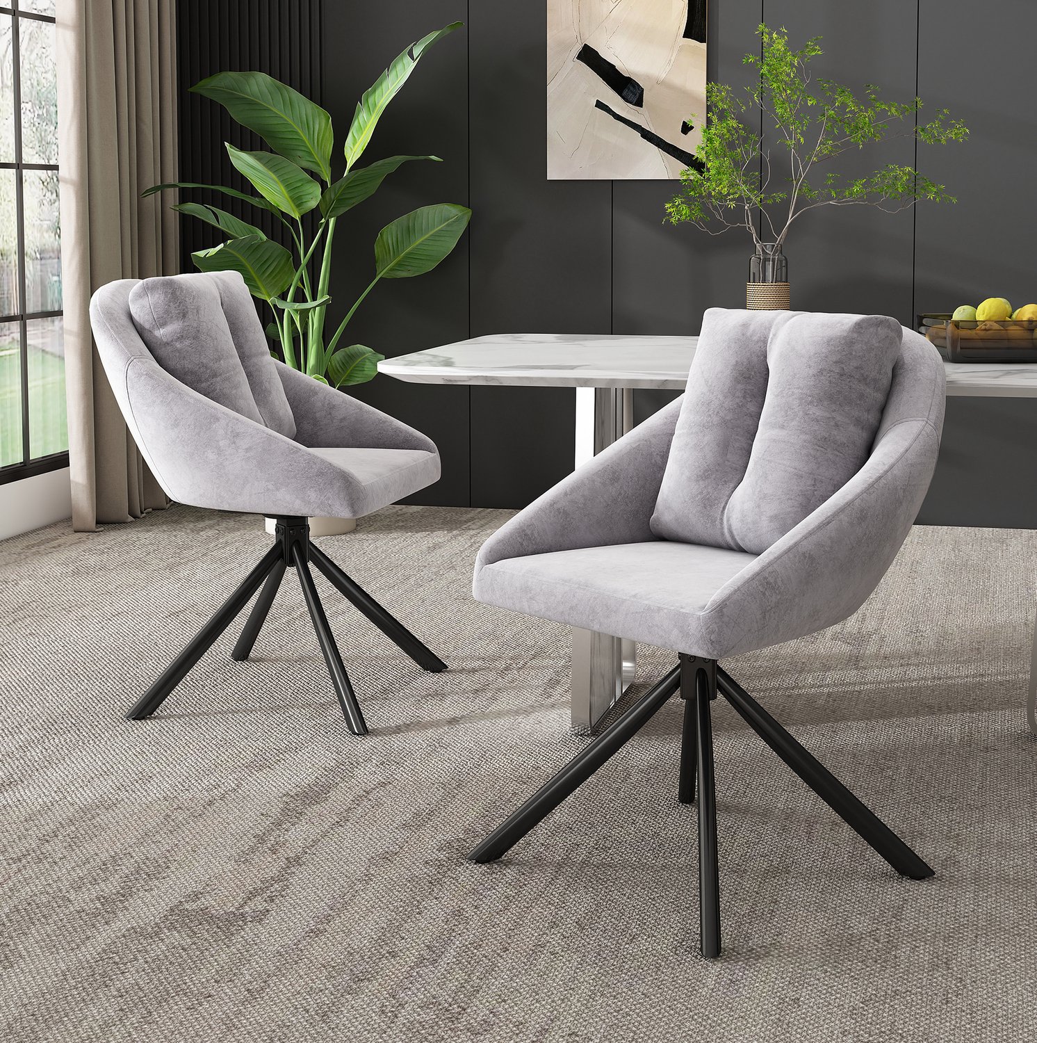 Maisentiel Draaibare eetkamerstoel set van 2 - 59 x 65 cm - fluweel - grijs