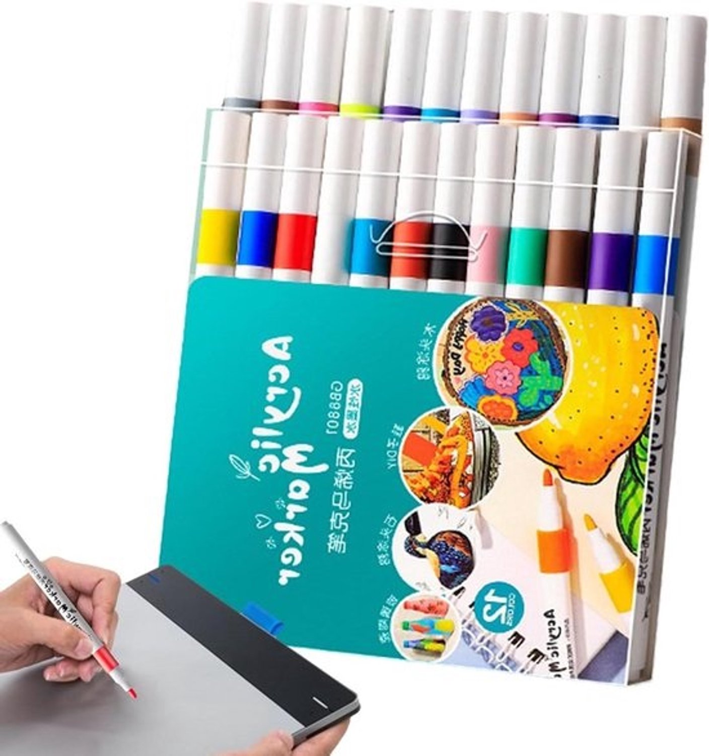Verfstiften voor Kinderen - Schilderstiften voor Knutselen - Creatief Tekenen - Fijne Punt, Sneldrogend - 24 Kleuren - Multicolor