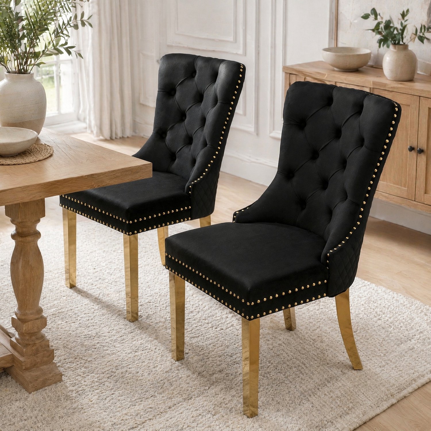 CHICFURN Eetkamerstoel - Velvet - Met armleuningen - Zwart goud