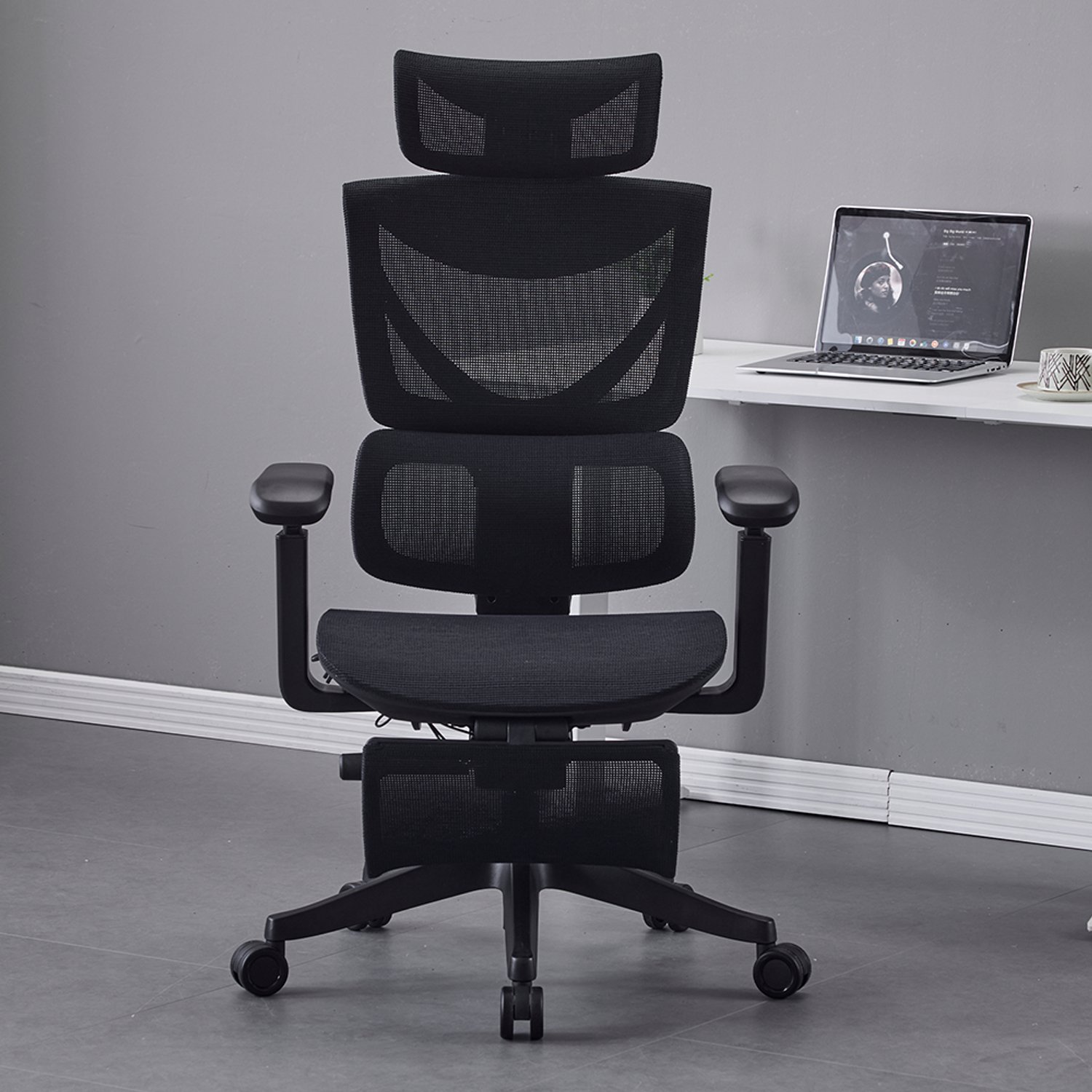 OKWISH Ergonomische Bureaustoel 73,4 Cm - Drieknopsverstelling Met Verstelbare Zithoogte En Rugleuning - Thuiskantoor - Mesh - Zwart