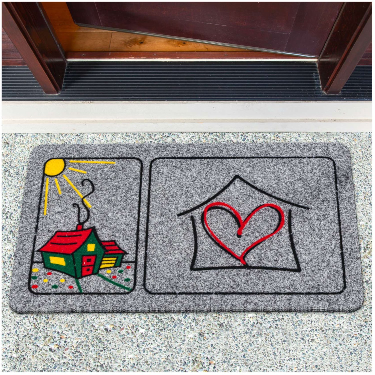 ANRO Huisje met Hart Deurmat Grijs 40x70 cm - Antislip - 3D-effect