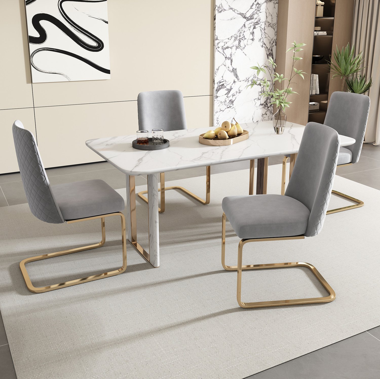 CHICFURN Eetkamerstoel - Velvet - Metalen onderstel - Grijs