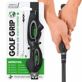 Verpakking van Stripe Golf Grip voor rechtshandigen met uitleg over verbetering van controle, afstand en uitlijning.
