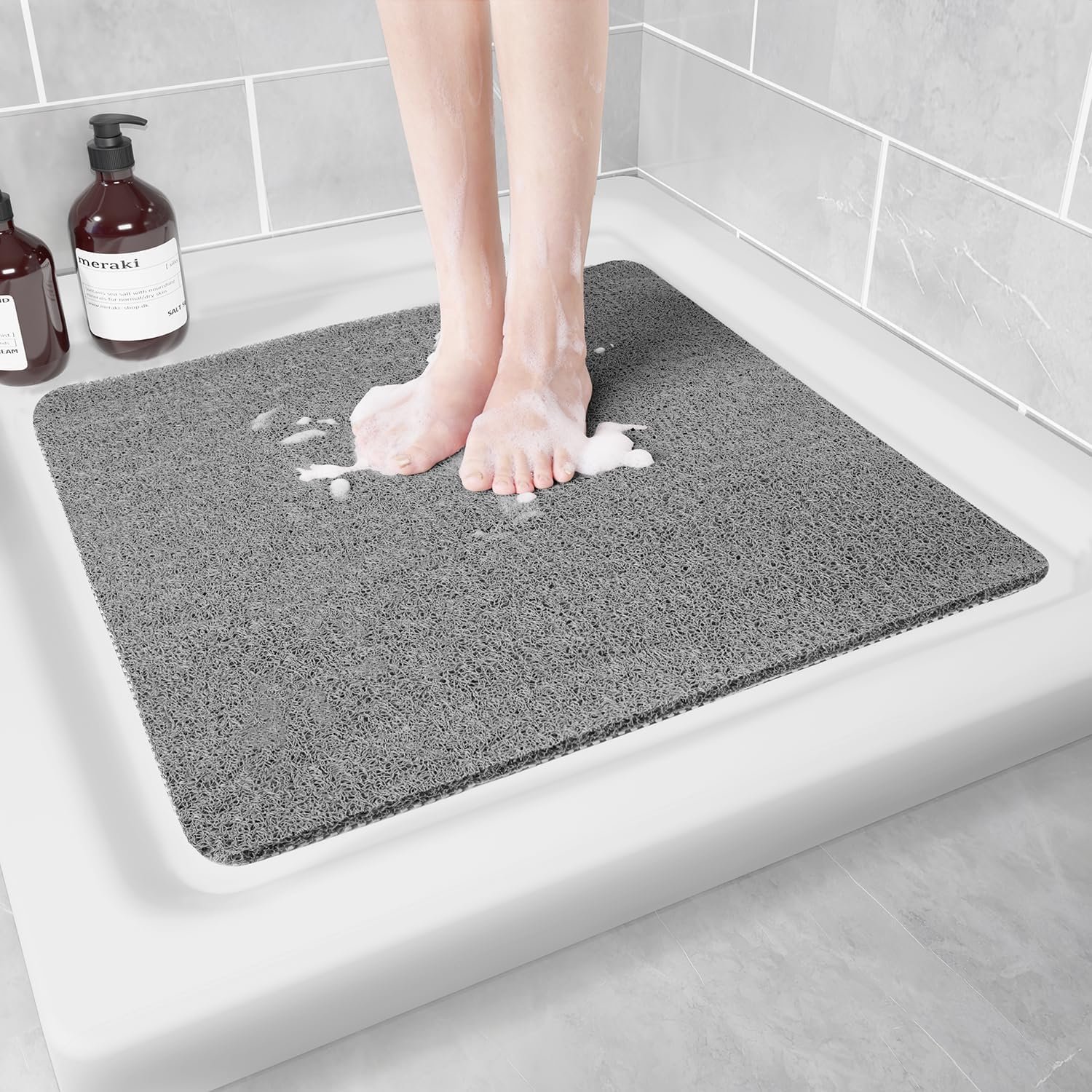 Antislip douchemat - Antislip badmat - Sneldrogende badmat - Voetscrubmat - Geschikt voor badkuipen, vloeren, badkamers, huizen, keukens, hotels (Grijs 60 x 60 cm)