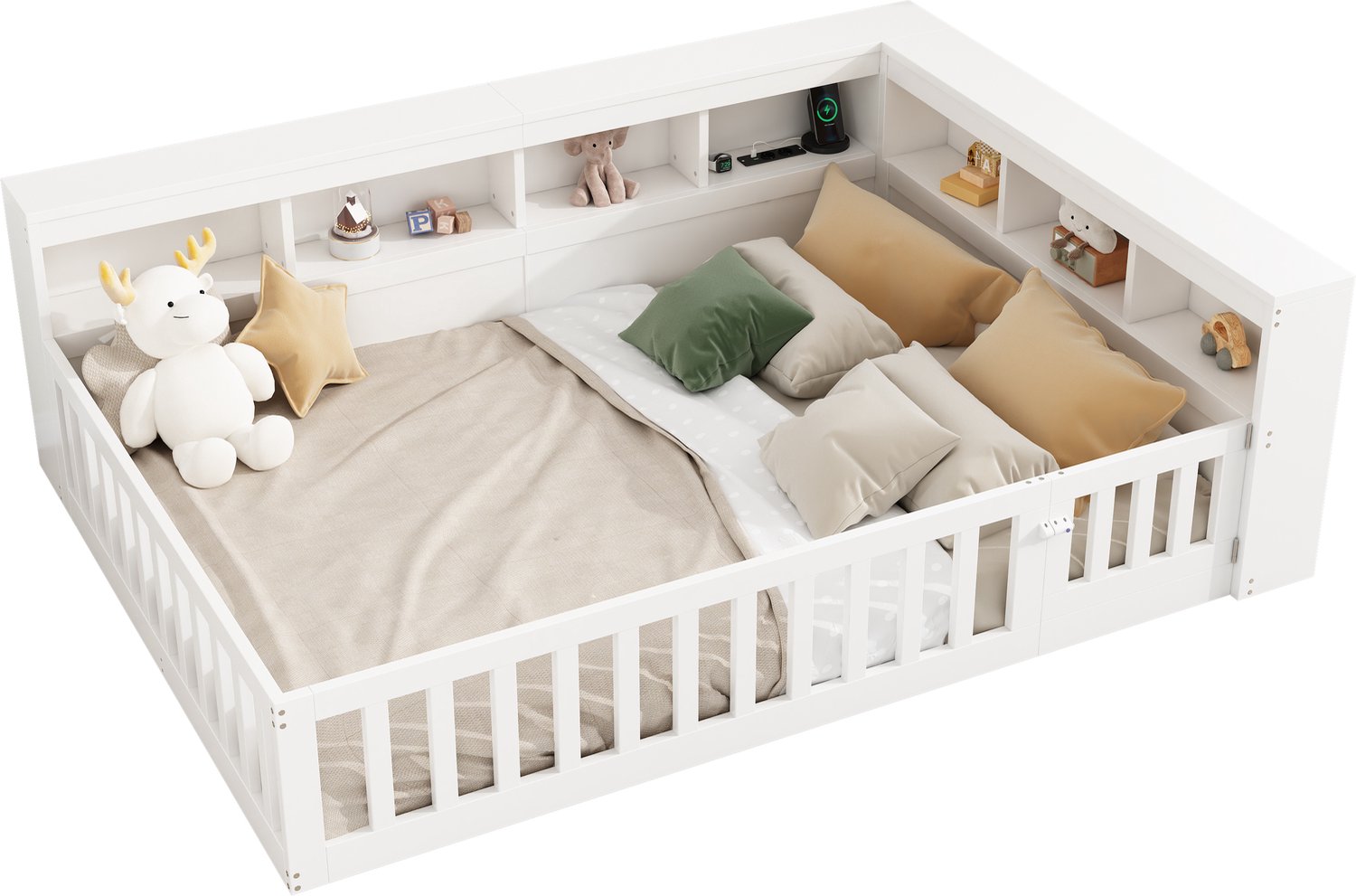 Dagbed 140 x 190 cm - Met Opbergvakken En Lattenbodem - Geïntegreerde Stopcontacten En USB - Spaanplaat En MDF - Wit Voor De Slaapkamer