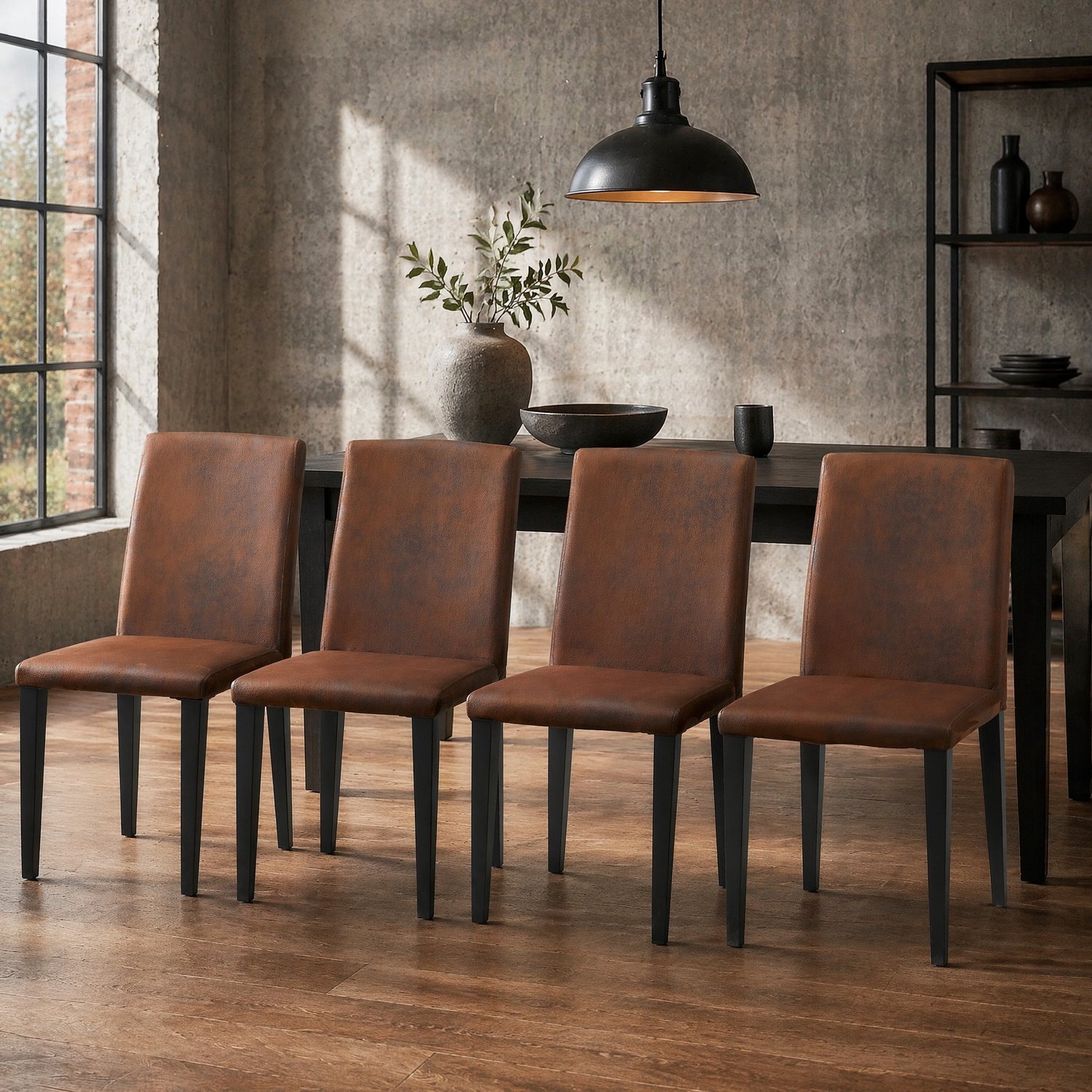 CHICFURN Eetkamerstoel - Set van 4 - Metalen vierpoot - Bruin zwart