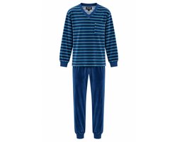 Velours heren pyjama - winter - blauw gestreept - maat S