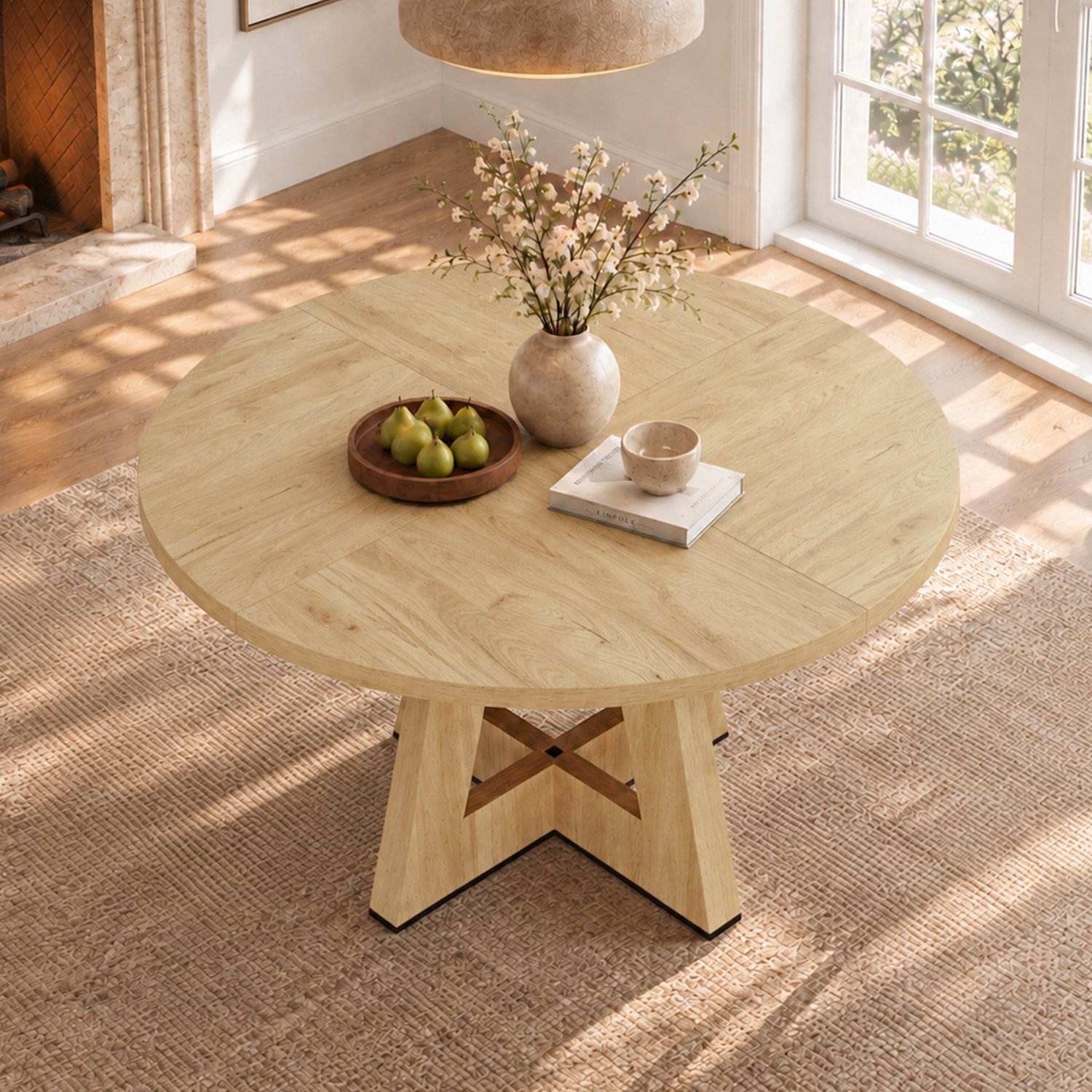 Merax Ronde eettafel - 120 x 120 cm - voor 4–6 personen - klassiek ontwerp - scandinavische minimalistische stijl - eik - zonder stoelen