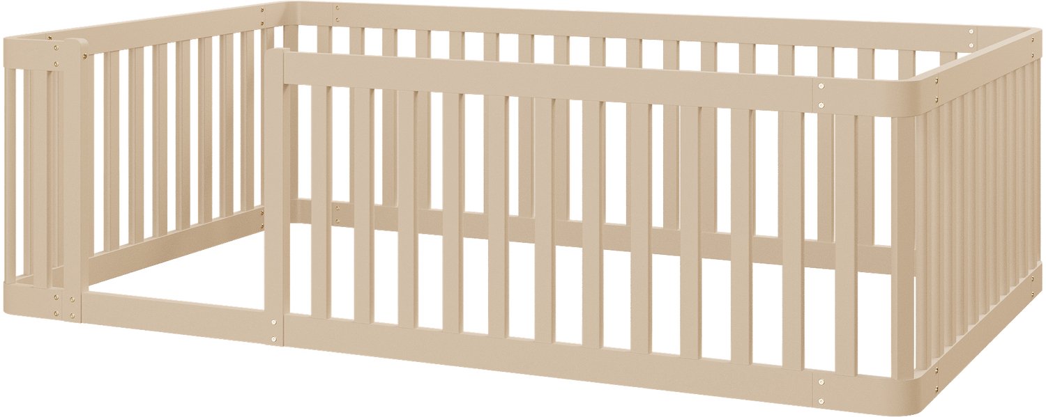 Kinderbed 90x200 cm - Bedframe Met Halfopen Hekwerk En Zijopening - Massief Grenenhout - Laag Bij De Grond Voor De Kinderkamer - Crème