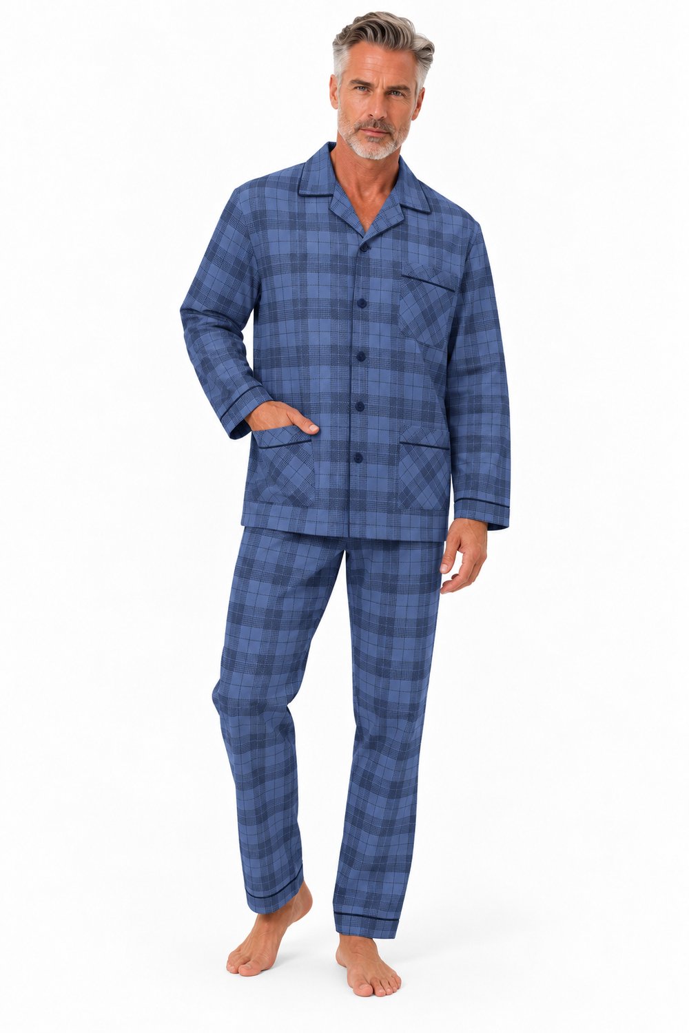 Heren pyjama flanel - 100% katoen - blauw - maat XXL