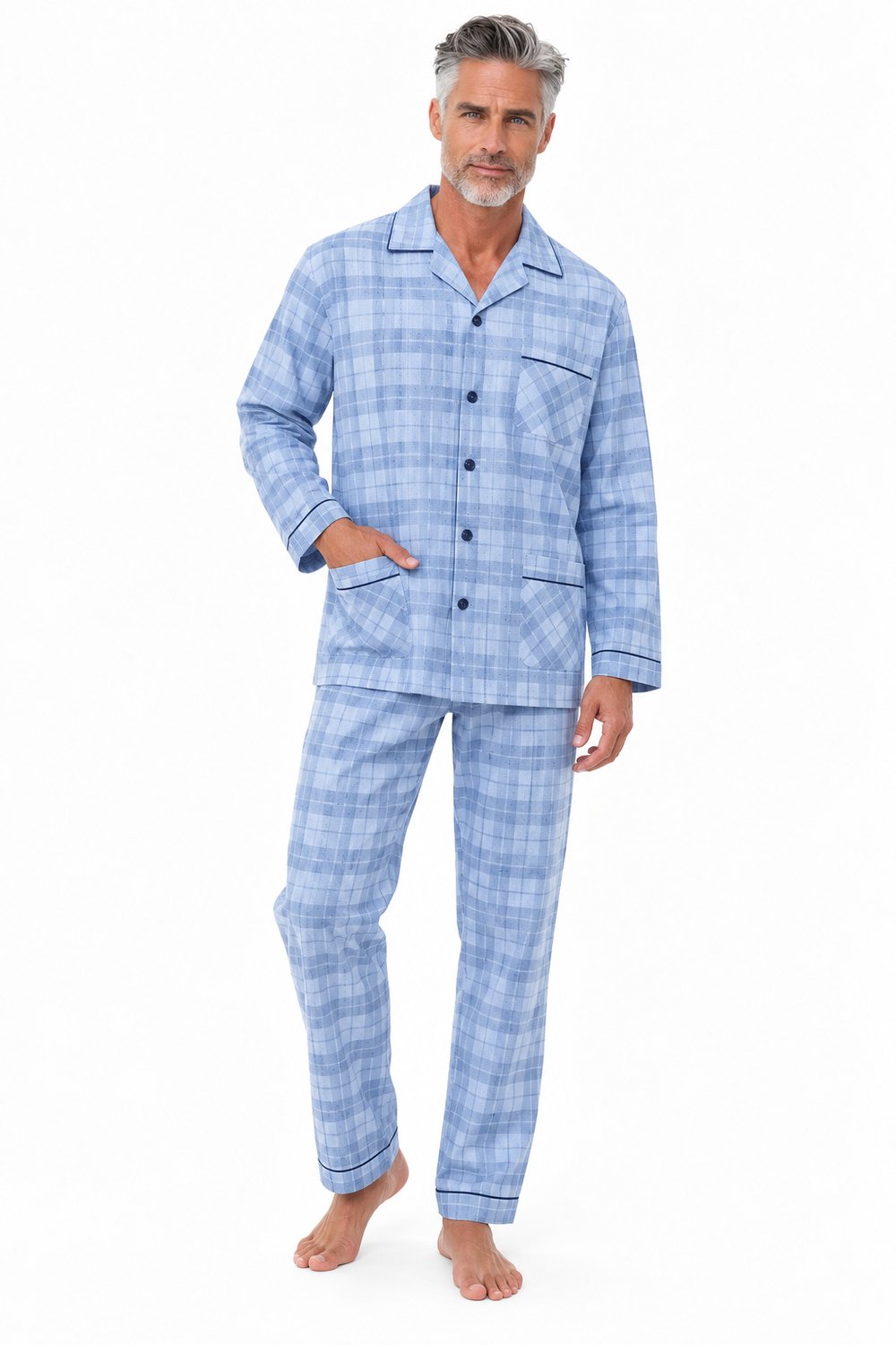 Heren pyjama flanel - 100% katoen - lichtblauw - maat M