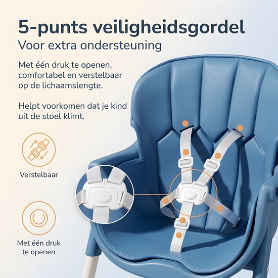 Luxe Multifunctionele kinderstoel - 4-in-1 meegroeistoel - 6 maanden tot 8 jaar - hoge en lage eetstoel - Speeltafelfunctie - tafel met leerstoel - Baby Eetstoel - Peuterstoel voor peuter - tuigje - 5-puntsgordel - blauw — afbeelding 5