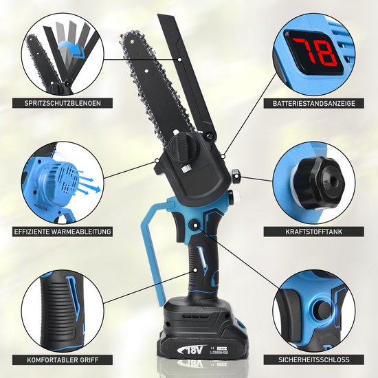 450W Accu Kettingzaag 6 + 8 inch 4000 mAh Auto-Oliër 12m/s 22500RPM Borstelloze EC Motor Veiligheidsslot Mini Elektrisch handkettingzaag Compatibel met Makita 18V Accu Voor Tuin Boomsnoeien Hout — afbeelding 2