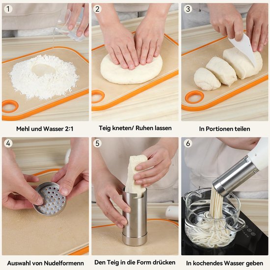 Handmatige pastamachine, draagbaar, 40 W, spaghetti-ijs, draadloos, met 5 persvormen voor familie, reizen, picknick — afbeelding 3