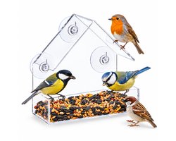 Vogelvoederhuisje voor Kleine Vogels - Doorzichtig Vogelhuisje aan het Raam - Zuignap - Hangend Voederhuis - Animalking - Vogelvoederstation - Bird Feeder