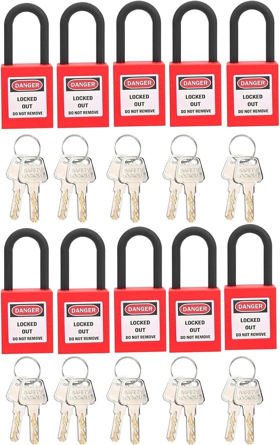 Dailygoods - Lockout tagout veiligheidsloten set - veiligheidsoplossingen - robuuste veiligheidssloten - rood - met sleutels - 10 sets - voor veilig w
