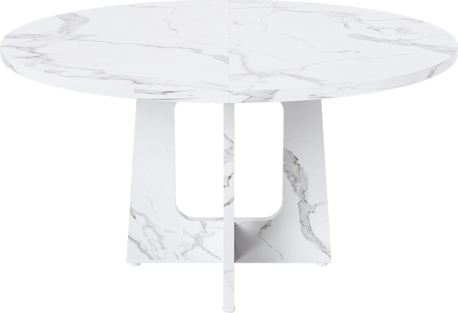 SONNENH Ronde eettafel met kruisvormige MDF-voet - Witte marmerlook - Ø 120 x 76 cm