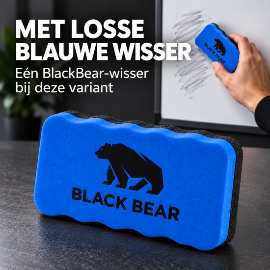 BlackBear Whiteboardmarkers - Blauw - 2 stuks - Met blauwe wisser - Magnetische dop met wissertje - Droog uitwisbaar