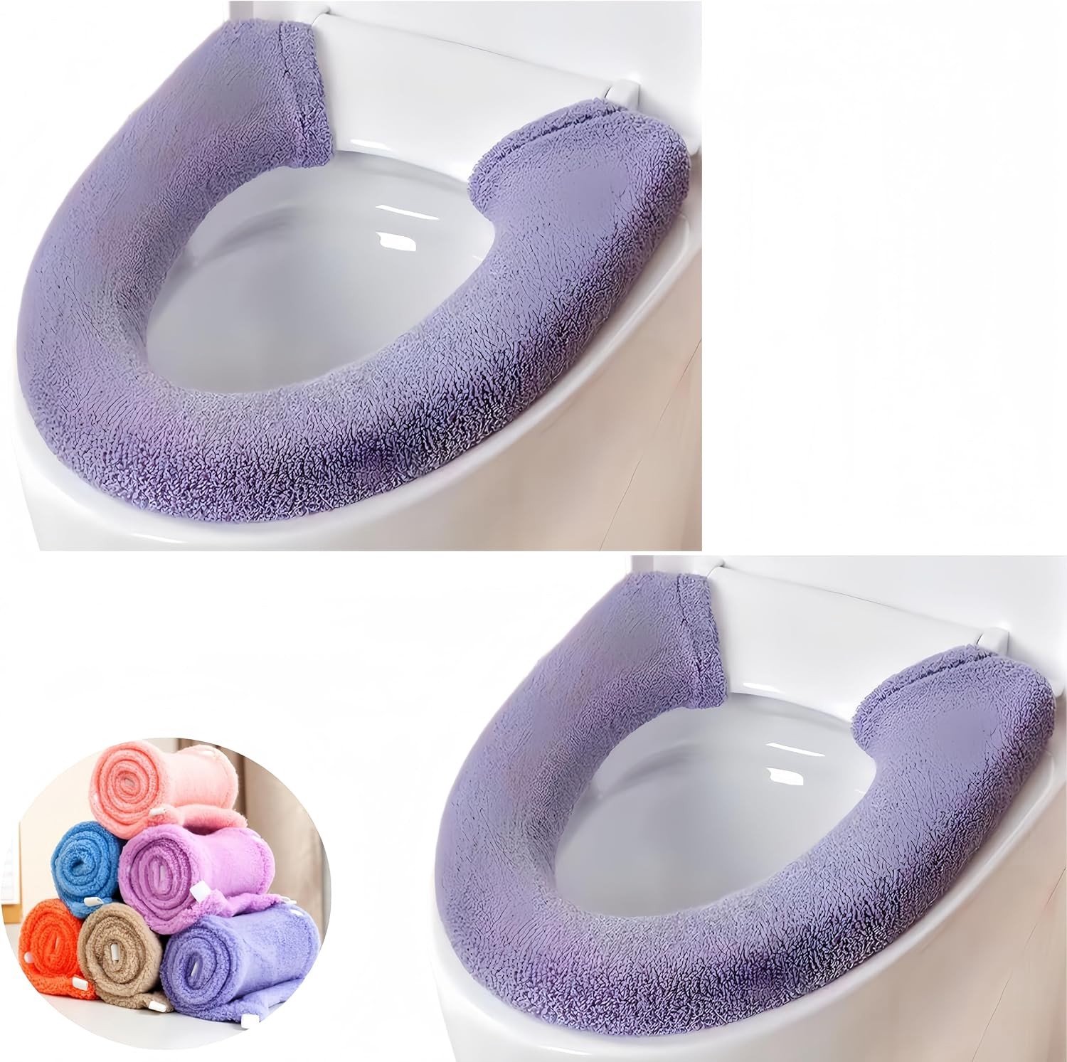 Set van 2 Dikkere Zachte Toiletbril Covers met Handvat - Wasbare en Rekbare Toiletdeksel Kussens, Antibacterieel en Comfortabel