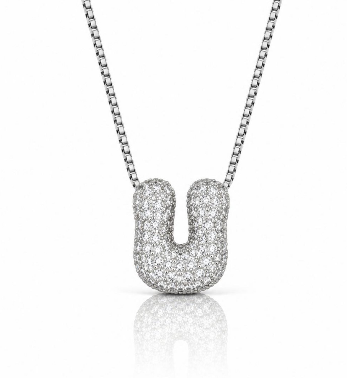 Maevi® Letter Ketting - Letter: U - Glitter Letterketting - Zirkonia Ketting - Lengte: 40 cm - Incl. Luxe Verpakking - Verzilverd - Bubbel Letter - Zilveren ketting / Zilveren letter - Hoge Kwaliteit - Luxe Ketting - Cadeau voor Moeder / Mama