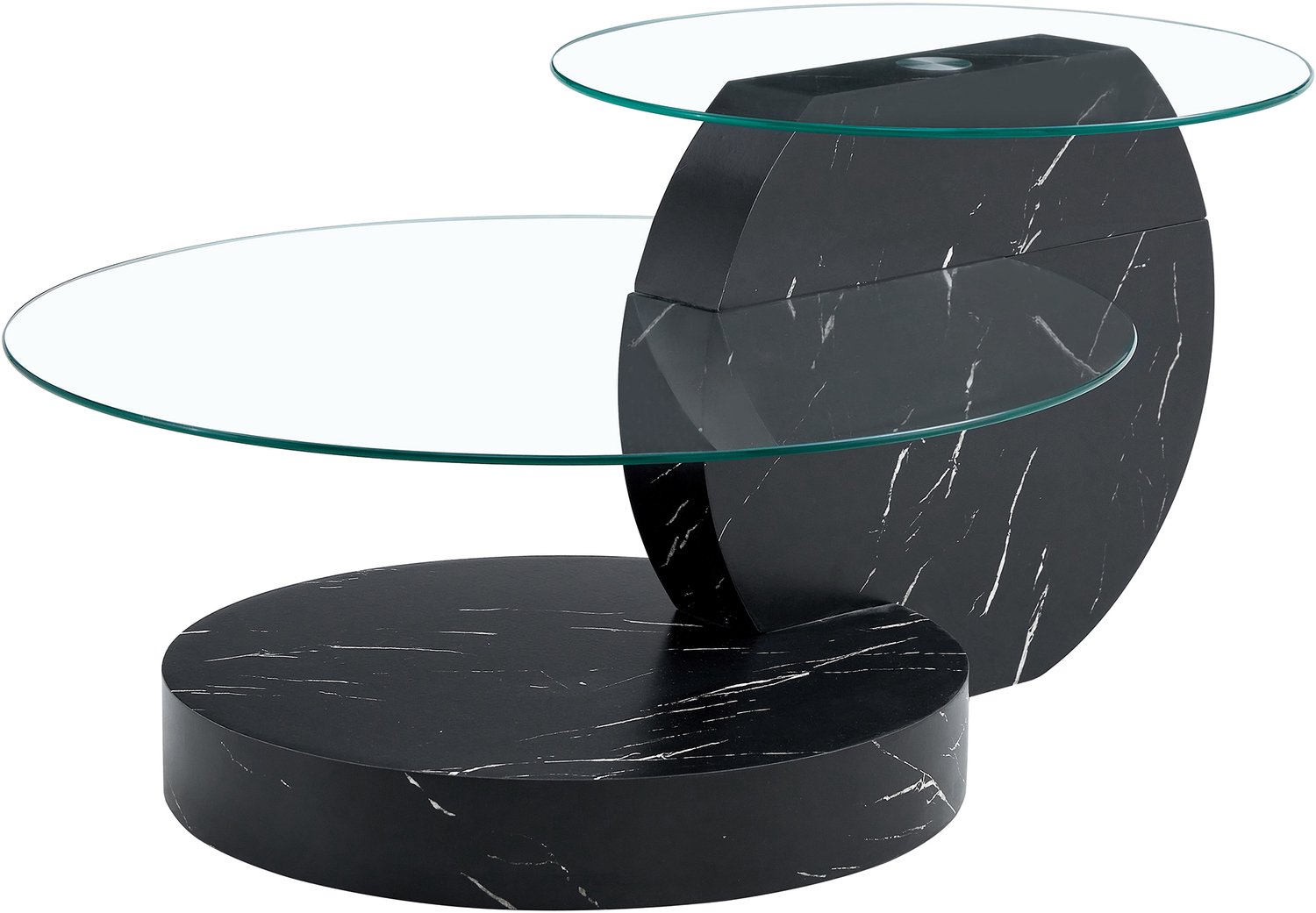 SONNENH Salontafel - Glazen plateaus op twee niveaus - 89,9 x 69,9 x 43,2 cm - Transparant/zwart