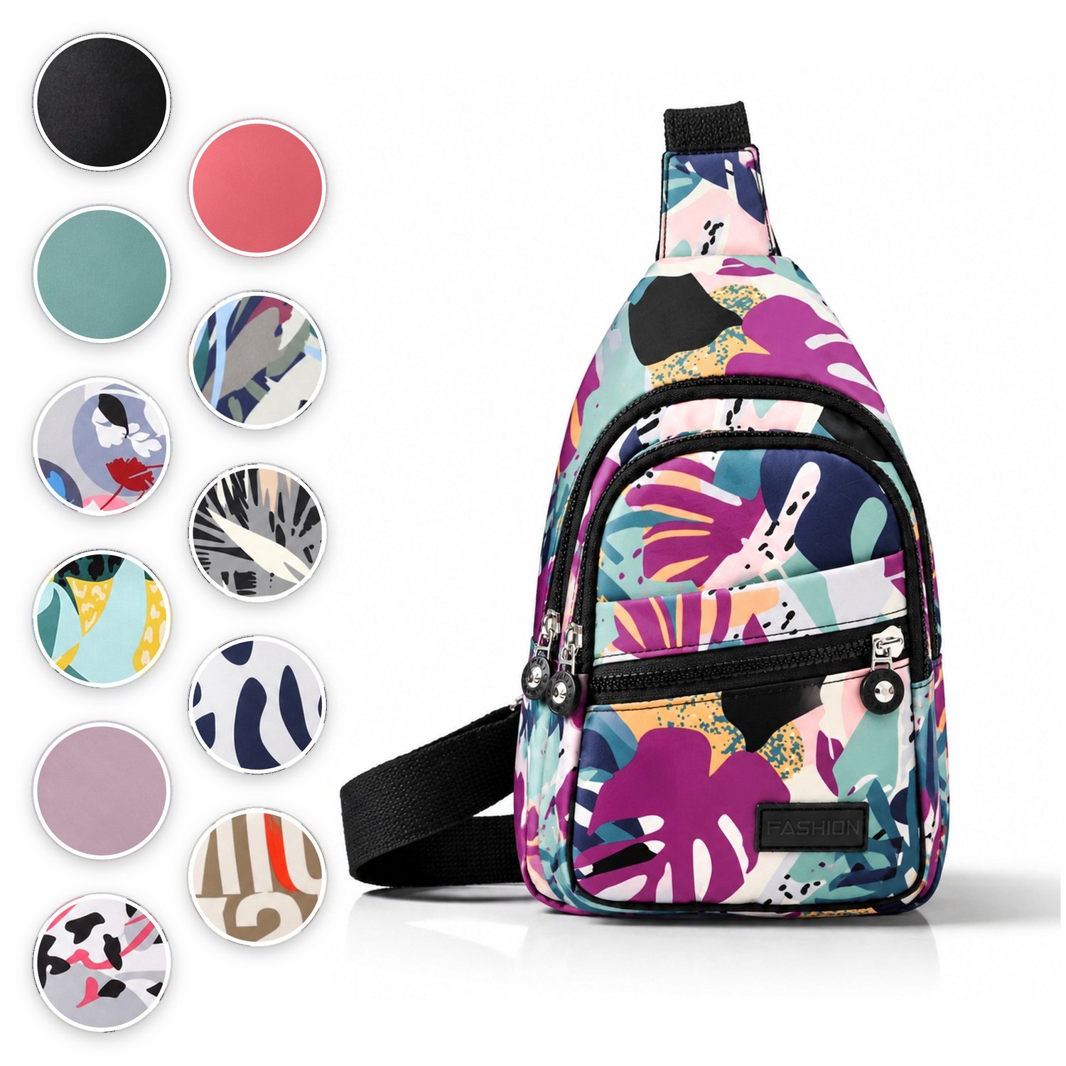 ÉLEVÉA® Crossbody Tas Dames - Schoudertas Dames - Anti Diefstal - Waterdicht en Compact - Handtas / Sling Bag - Crossbodytas Dames / Heren - Nektasje - Purple Monstera Paars - Crossover - Rugzak - Chestbag - Borsttas