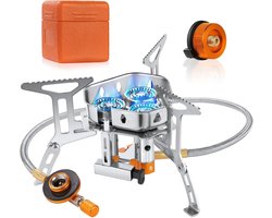 SnelShoppen - Camping Gasfornuis Winddichte Backpacking Brander Kookfornuizen 6800W Opvouwbare Rocket Camping Stove Draagdoos Outdoor Koken Wandelen K