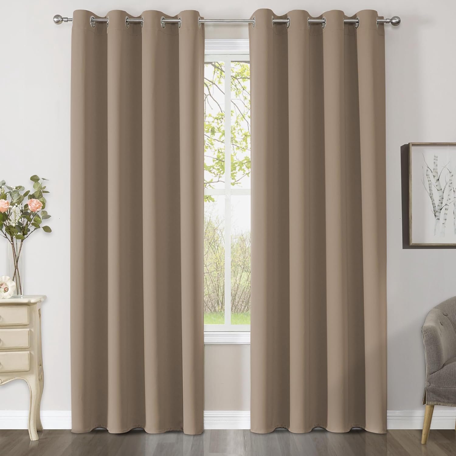 SnelShoppen - Blackout Gordijn voor Slaapkamer en Kinderkamer, Opaque Thermisch Gordijn, 225x140 cm Khaki, 2 Stuks, Lichtdicht en Warmte-isolerend