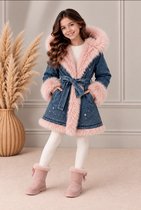 Robe Fille 146/152 – Robe Bohème Rose avec Col Brodé & Pompons – Robe d'Été Manches Courtes – Robe de Plage