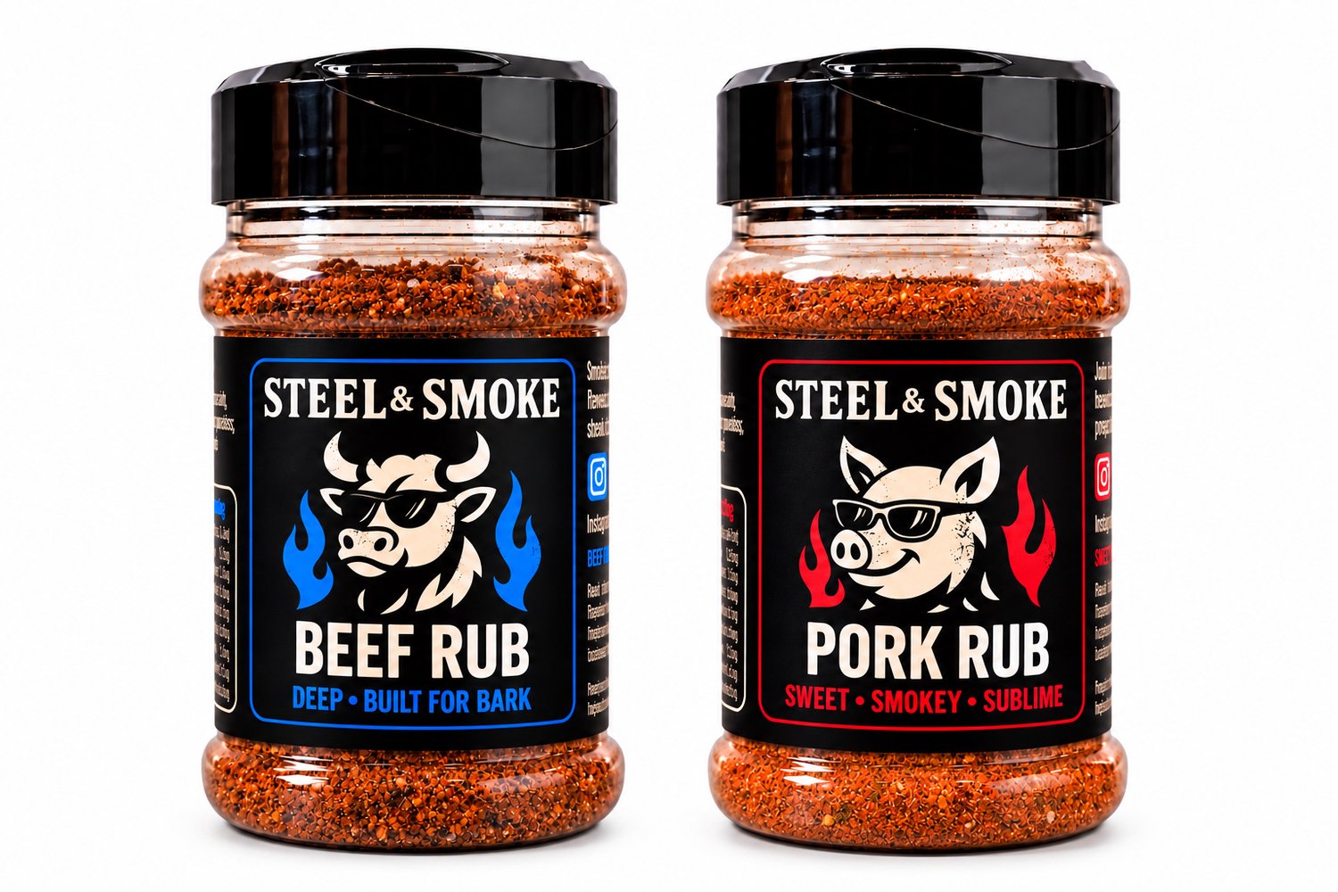 Steel & Smoke BBQ Rub Pakket – Beef & Pork Kruiden – 380 g
