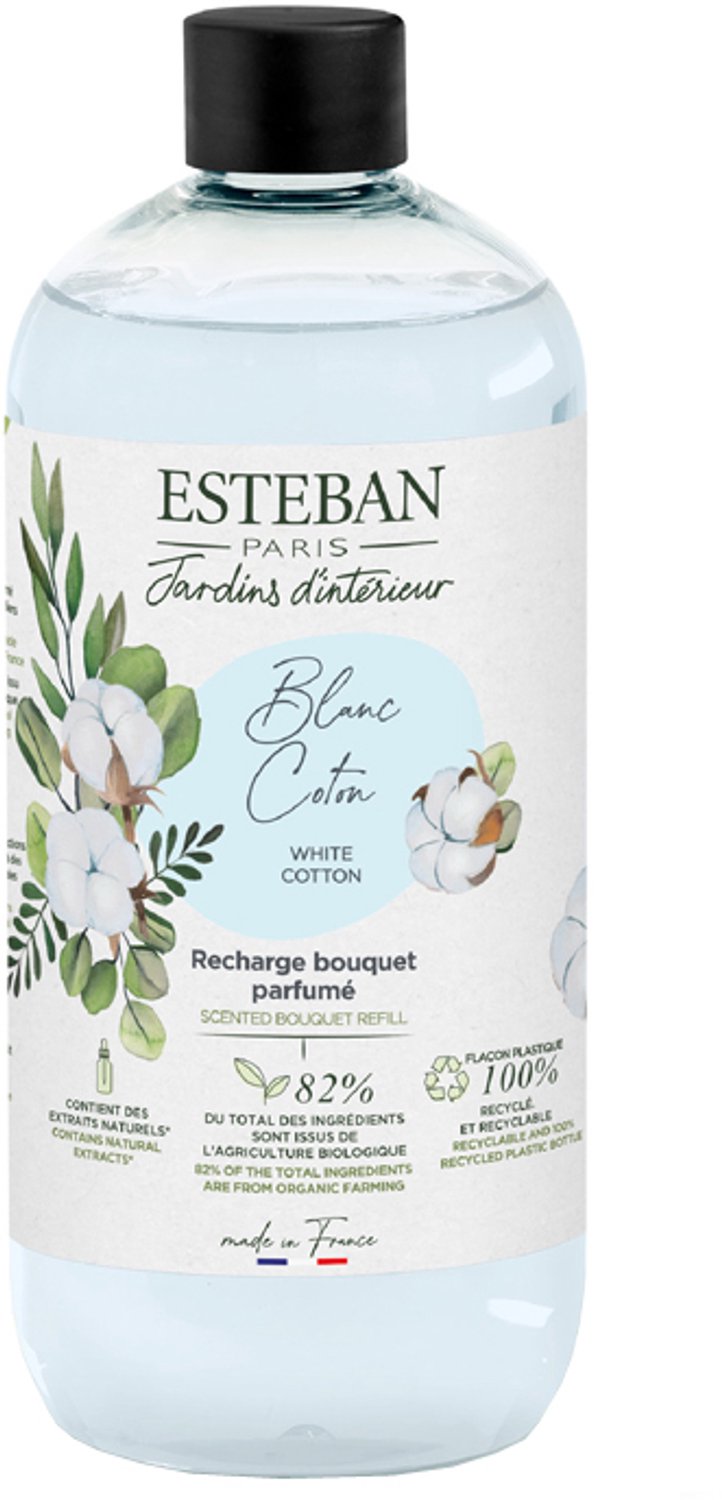 Esteban Jardins d'Intérieur Blanc Coton geurstokjes 500 ml navulling