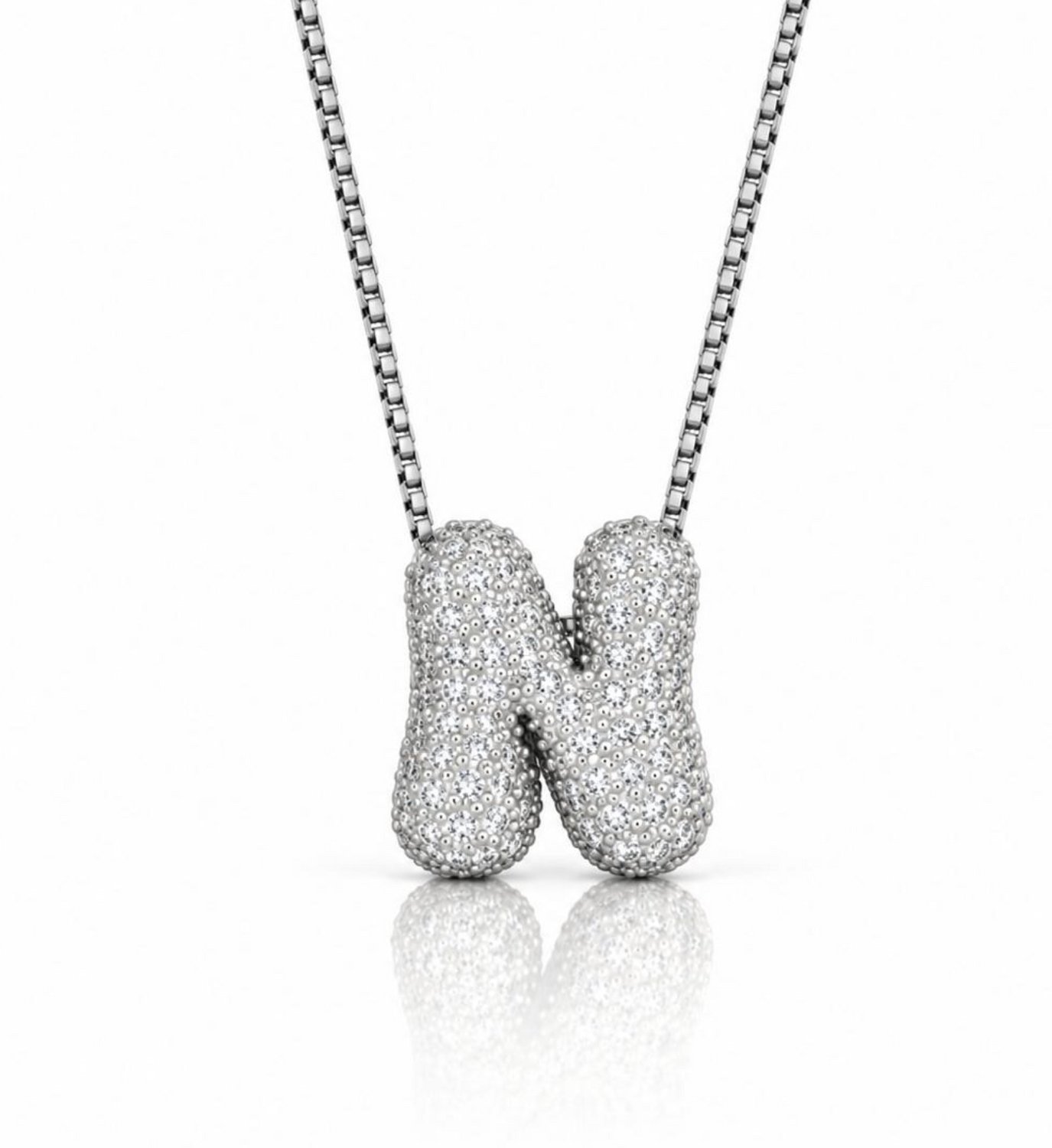 Maevi® Letter Ketting - Letter: N - Glitter Letterketting - Zirkonia Ketting - Lengte: 40 cm - Incl. Luxe Verpakking - Verzilverd - Bubbel Letter - Zilveren ketting / Zilveren letter - Hoge Kwaliteit - Luxe Ketting - Cadeau voor Moeder / Mama