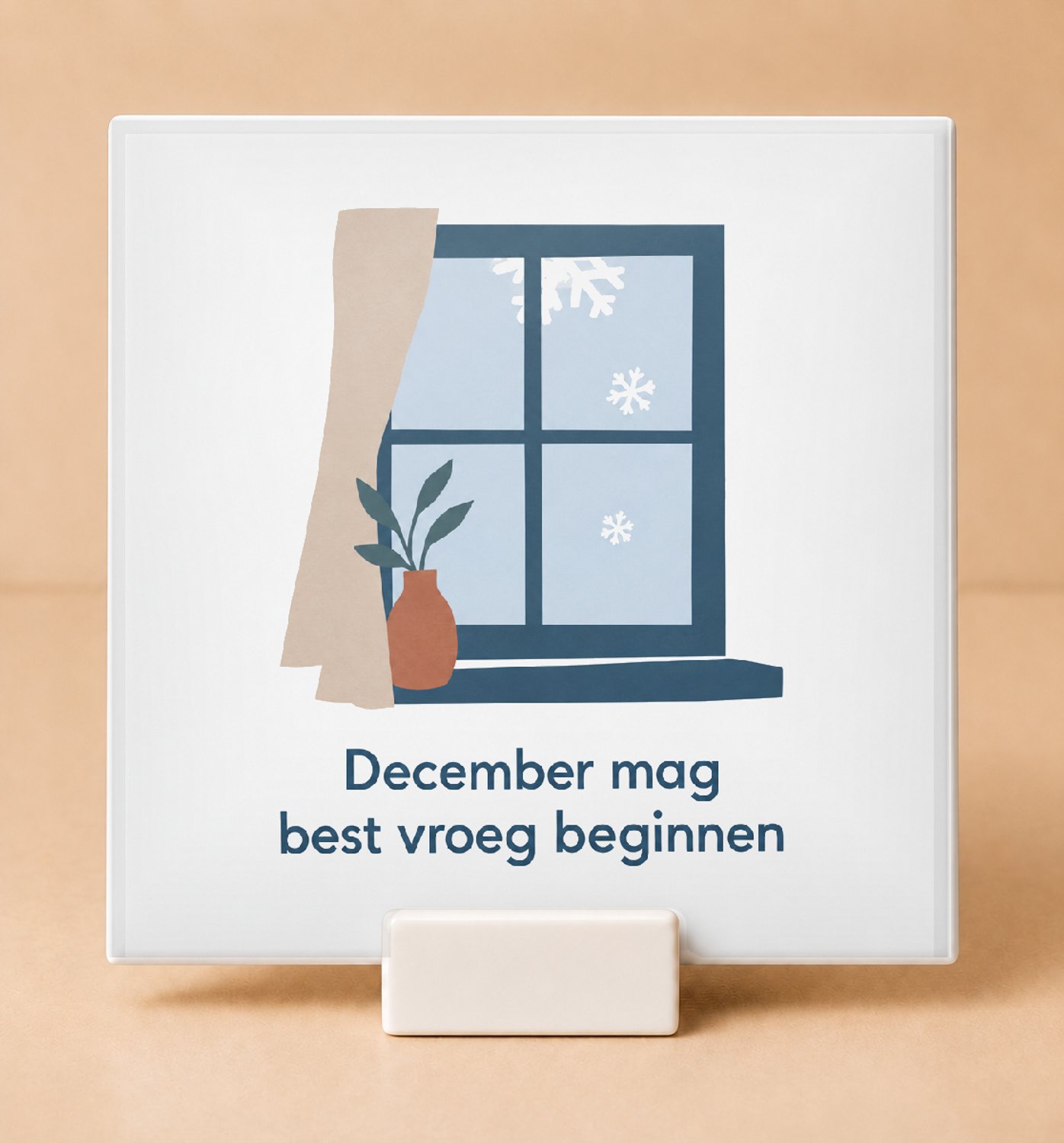 Bedruk King Speelse Decembermodus Tegel – Originele Papieren Knipvormen Matisse Stijl voor Winterliefhebbers - 15 x 15 cm met houder Wit