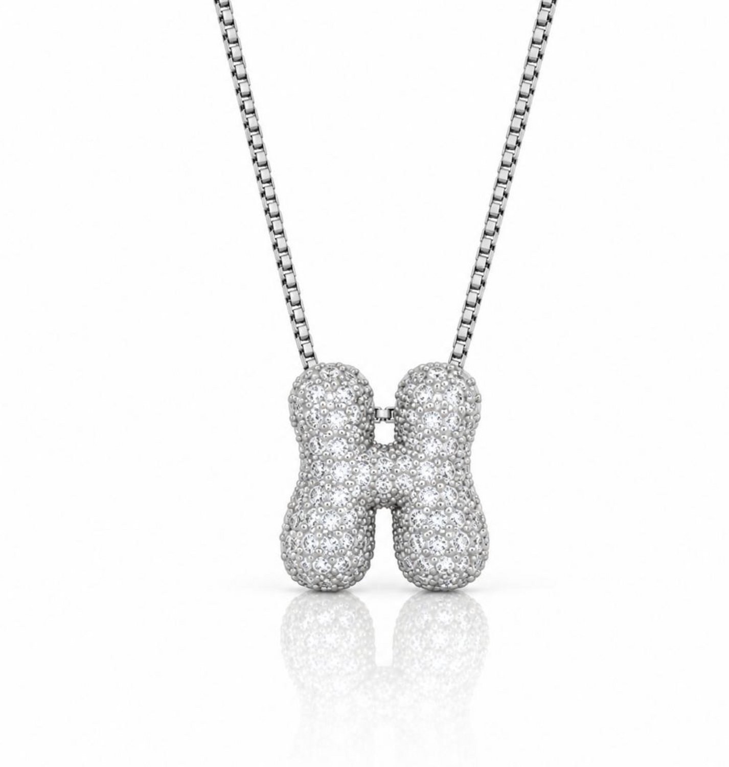 Maevi® Letter Ketting - Letter: H - Glitter Letterketting - Zirkonia Ketting - Lengte: 40 cm - Incl. Luxe Verpakking - Verzilverd - Bubbel Letter - Zilveren ketting / Zilveren letter - Hoge Kwaliteit - Luxe Ketting - Cadeau voor Moeder / Mama