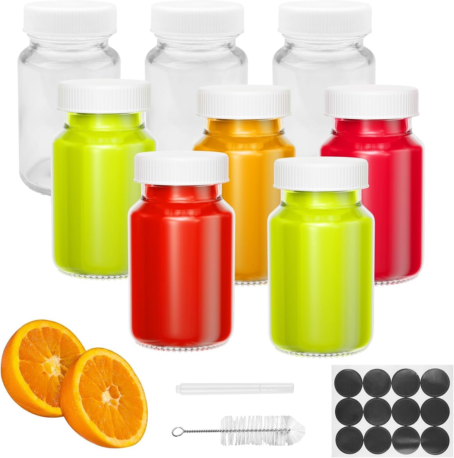 SnelShoppen - 8 Glazen Flessen met Deksel - Sapflessen 60 ml - Ideaal voor Feestjes, Camping, Keuken, Onderweg - Draagbaar en Herbruikbaar