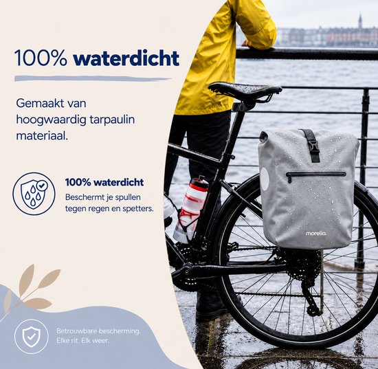 Morelia® Fietstas 100% Waterdicht ( 28 Liter Sage Green )- Incl Laptoptas & Achterlicht - Fietstassen - Fietstassen Electrische Fietsen - Fietstassen Enkel - Tarpaulin materiaal — afbeelding 2