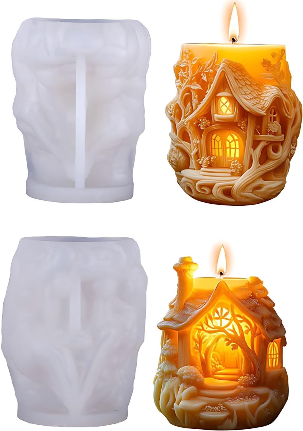 3D Silicone Mallen voor Kerstkaarsen, Set van 3 Huisvormige Mallen voor DIY Kaarsen, Creatieve Mallen voor Kerstdecoratie en Ambachten