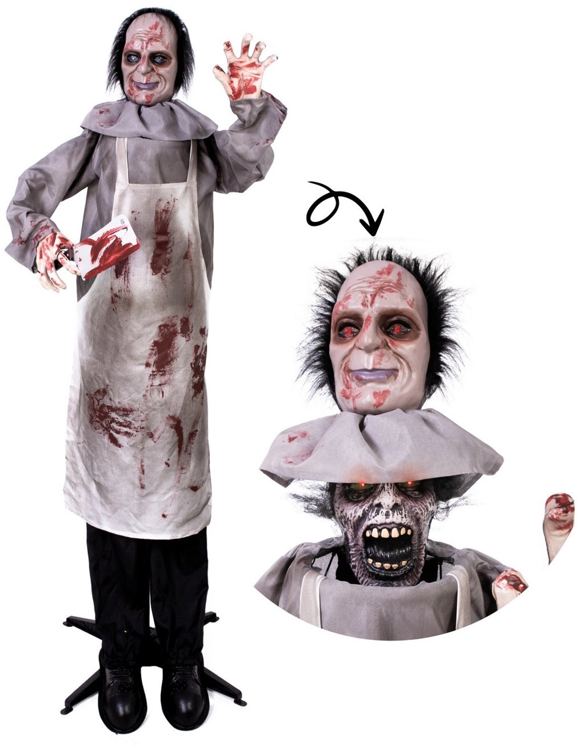 Dubbelkoppige Animatronic Slager 180 cm – Licht & Geluid – Halloween Decor