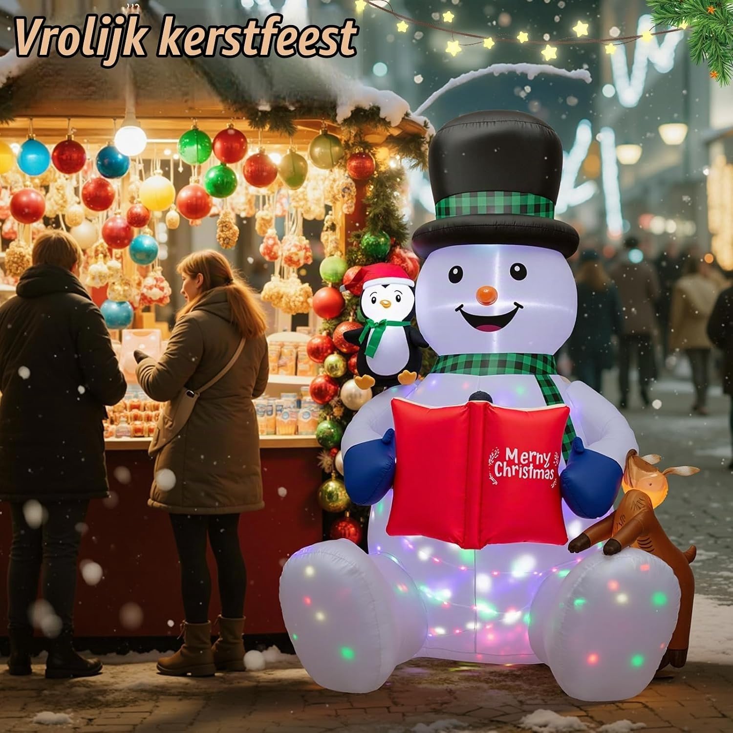 Opblaasbare Kerstdecoratie Sneeuwman van 2,1 meter met Draaibare LED Verlichting voor Buiten, Verlichte Kerstfiguur voor Tuin en Feestdagen – foto 6