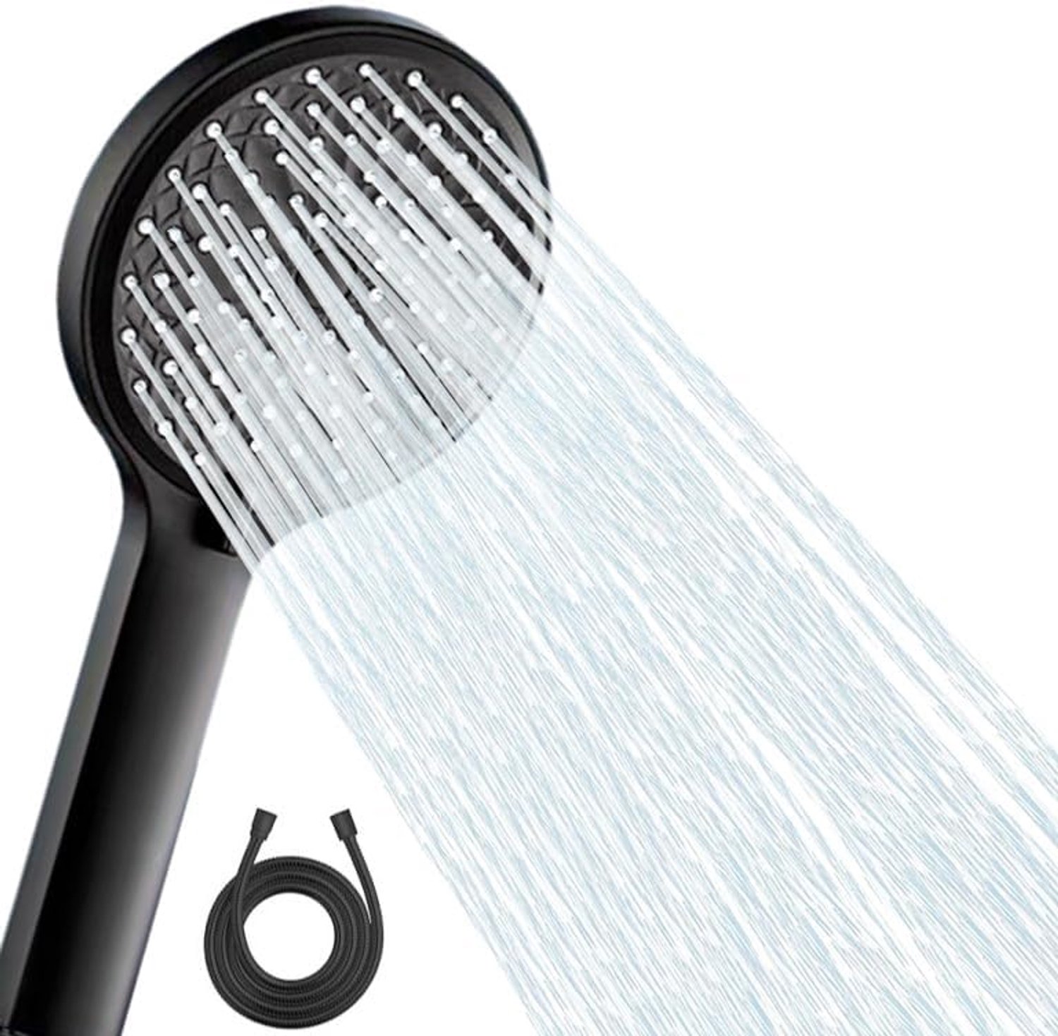 SnelShoppen - High Pressure Handdouche met 5 Modi, 60-Inch RVS Slang, 4.7-Inch Groot Paneel, Zelfreinigende Anti-Kalk Duschkop, Zwart