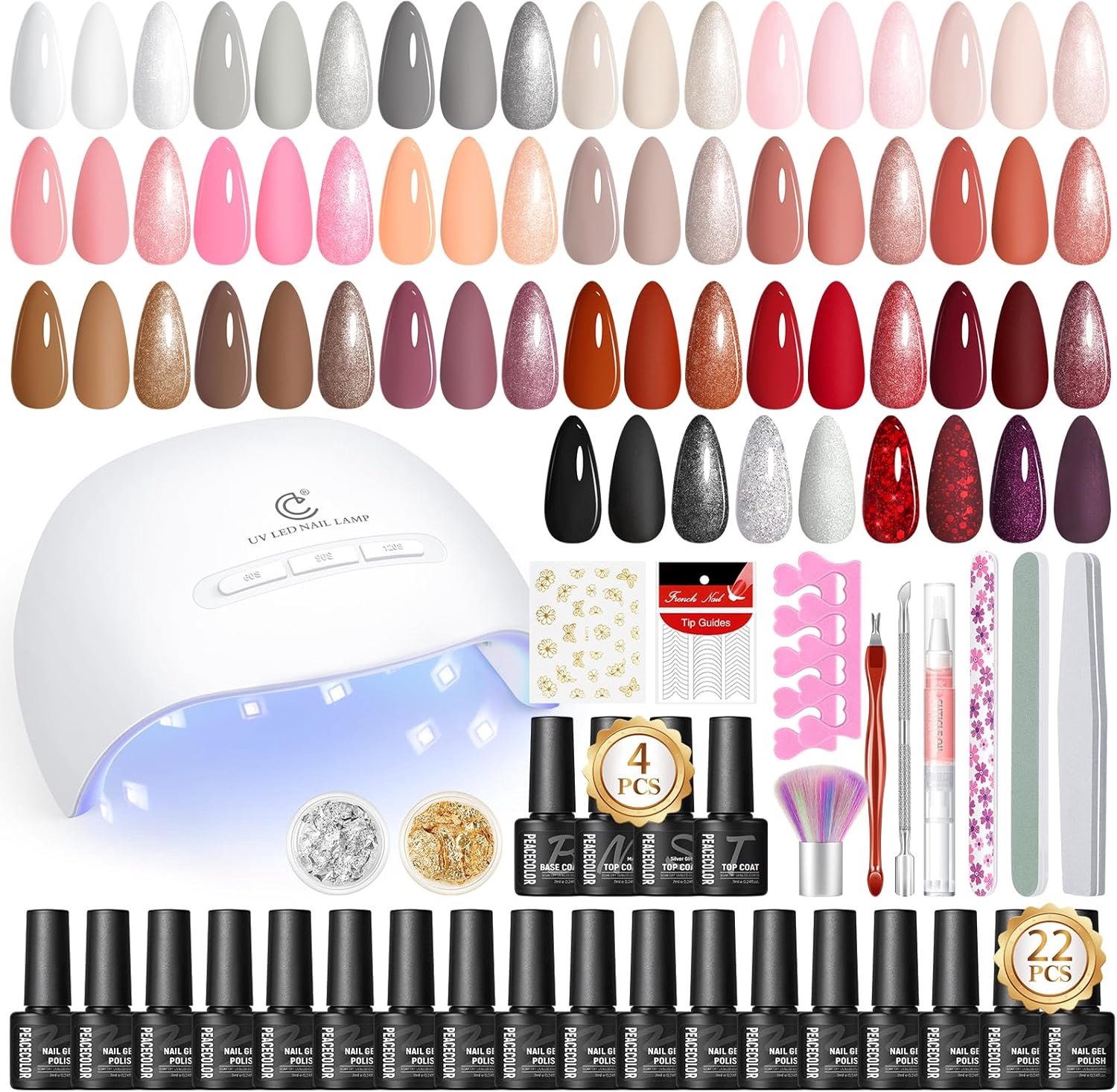 SnelShoppen - UV Nagellak Set met UV Lamp, 22 Kleuren Gel Nagellak, Basis Topcoat en Effecten, Perfect voor Thuis Manicure en Feestelijke Gelegenheden