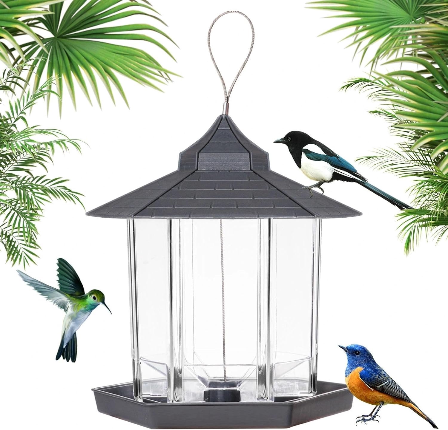 SnelShoppen - Wild Bird Feeding Station - Hangende Voeder Dispenser voor Vinken en Spreeuwen in de Tuin - Grijze Vogelvoeder - Duurzaam Plastic, Eenvo