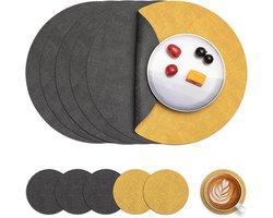 Myir JUN Leather Placemat Round and Coasters,Table Mats Waterproof Wipeable Double Sided Place Mats Coffee Mats - ShopVlot