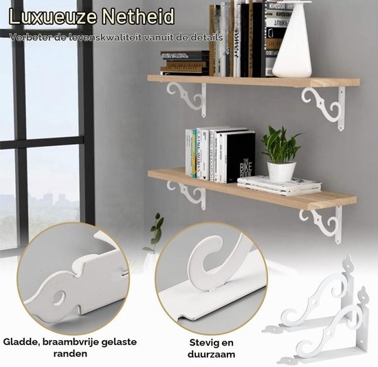 Vintage witte plankensteunen van gietijzer - Set van 4 stevige en decoratieve plankenhouders — afbeelding 5