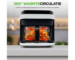 airfryer met stoomfunctie - Heteluchtfriteuse - Witte kleur - Digitale Air Fryer - 5,5L - 1200W - Meer Kookfuncties - Kijkvenster - 360° Heteluchttechnologie - Touchscreen - Vaatwasmachinebestendige Onderdelen