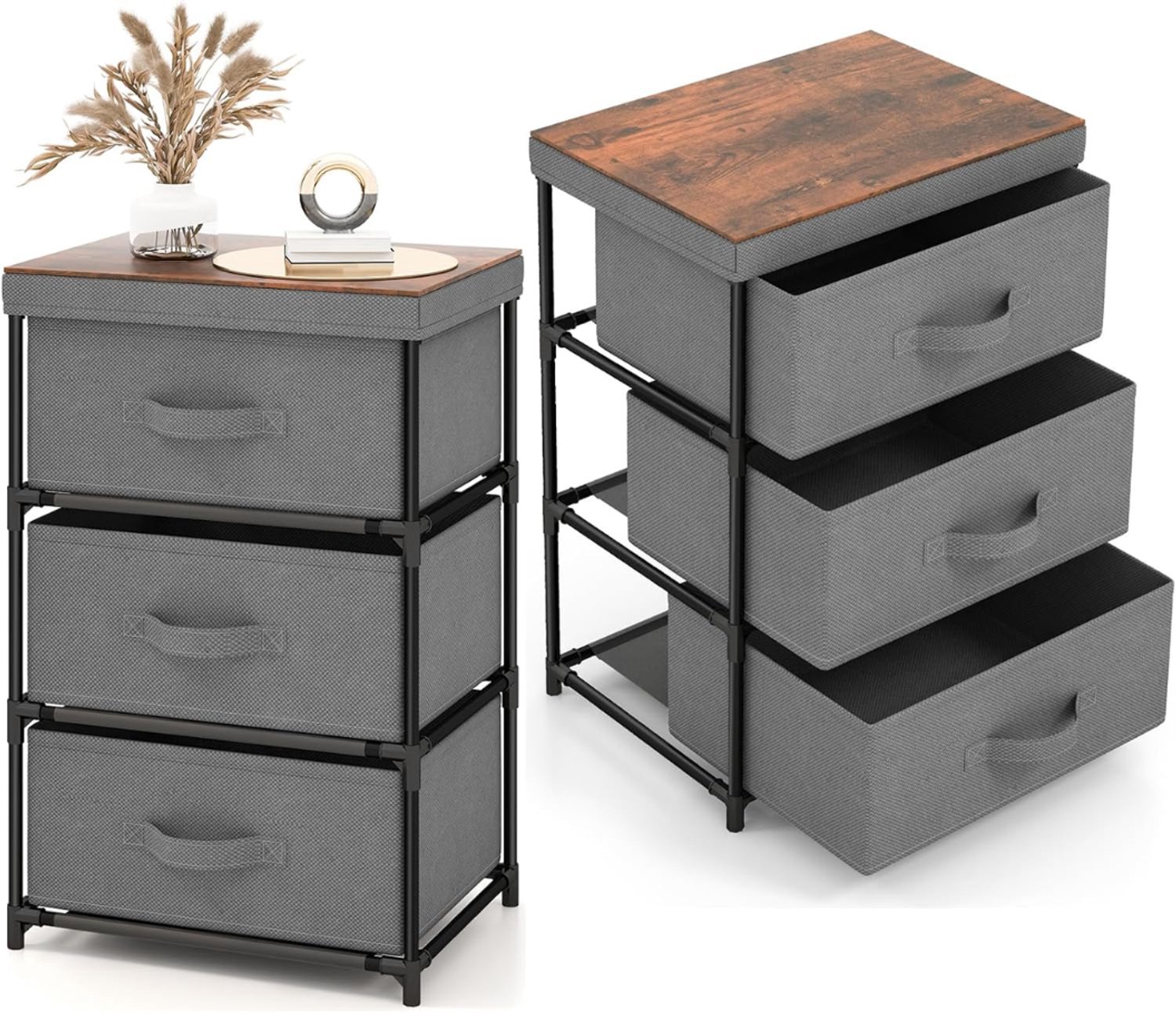 SNJY® Ladenkastje - Ladeblok - Ladekast - Nachtkastje - 3 Laden - 2 Stuks - 30D x 40B x 62H cm - Grijs
