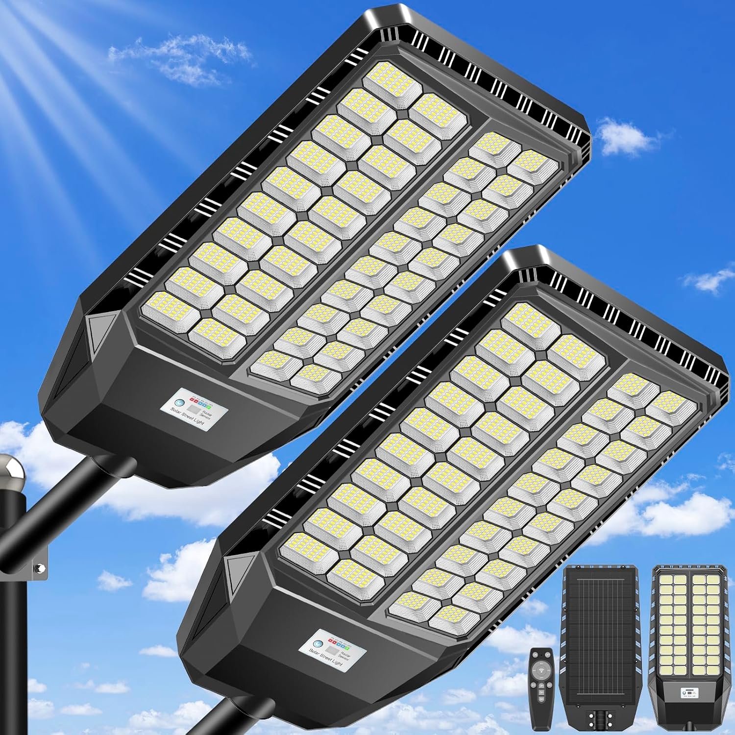 Buitenlantaarn op zonne-energie met afstandsbediening, solarspot met bewegingsmelder en IP66 waterdicht, zonsopgang - ShopVlot